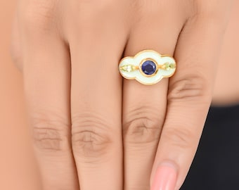 Blue Sapphire & Peridot Gold Vermeil Over Sterling Silver Enameled Ring