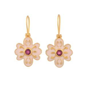 Ruby 14K Gold Vermeil Over Sterling Silver Enameled Earring