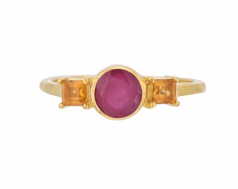 Ruby & Citrine 14K Gold Vermeil Over Sterling Silver Ring