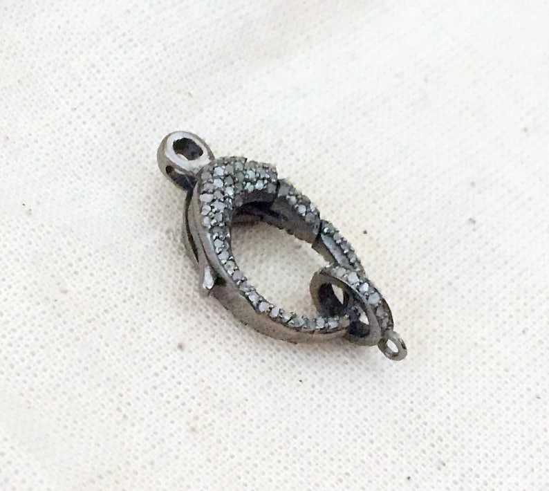 Diamond Oxidised Sterling Silver Lobster Clasp