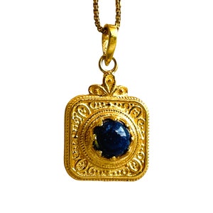 Blue Sapphire Cabochon 14K Gold Vermeil Over Sterling Silver Pendant