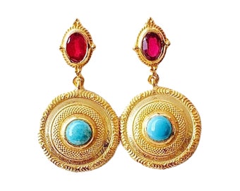 Ruby & Turquoise  14K Gold Vermeil Over Sterling Silver Earring