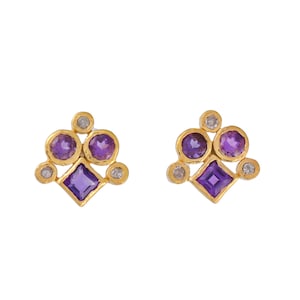 Diamond & Amethyst 14K Gold Vermeil Over Sterling Silver Stud Earring
