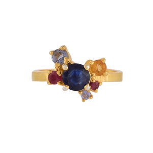 Blue Sapphire, Ruby, Tanzanite & Citrine Gold Vermeil Over Sterling Silver Ring