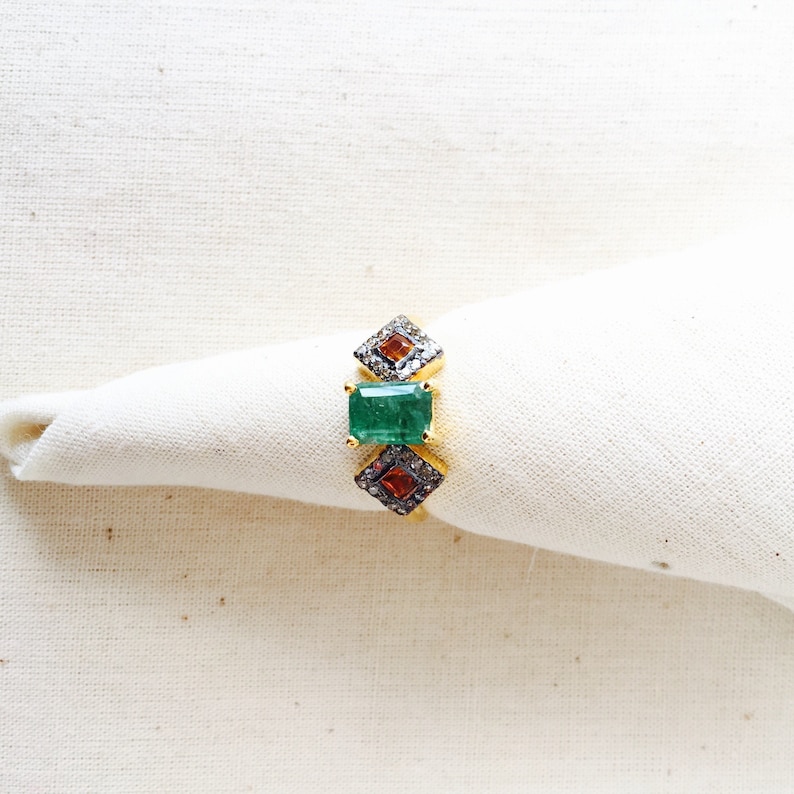 Diamond Emerald /& Sapphire Gold Over Sterling Silver Ring