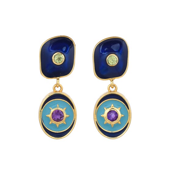 Boucles D'oreilles Vintage En Améthyste Ancienne - Paire Rétro, Occasion En Bon état