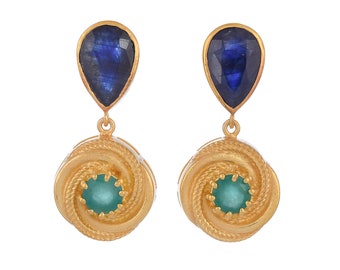 Emerald & Blue Sapphire 14K Gold Vermeil Over Sterling Silver Earring