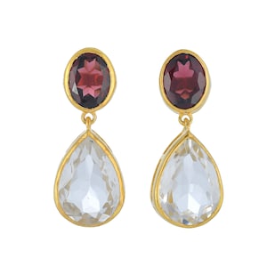Garnet & Blue Topaz  Gold over Sterling Silver Earring