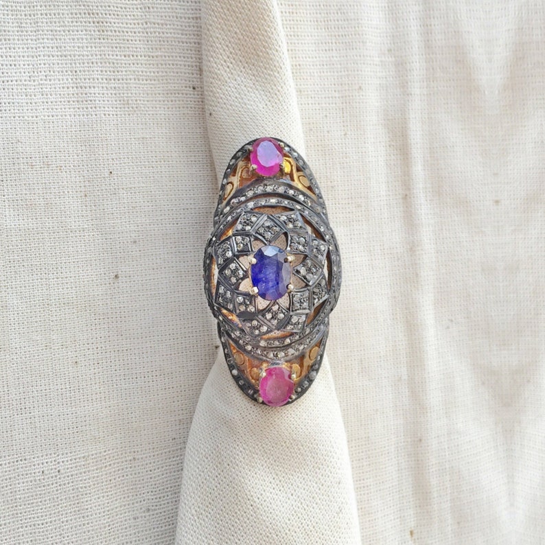 Sapphire /& Ruby Sterling Silver Ring Diamond
