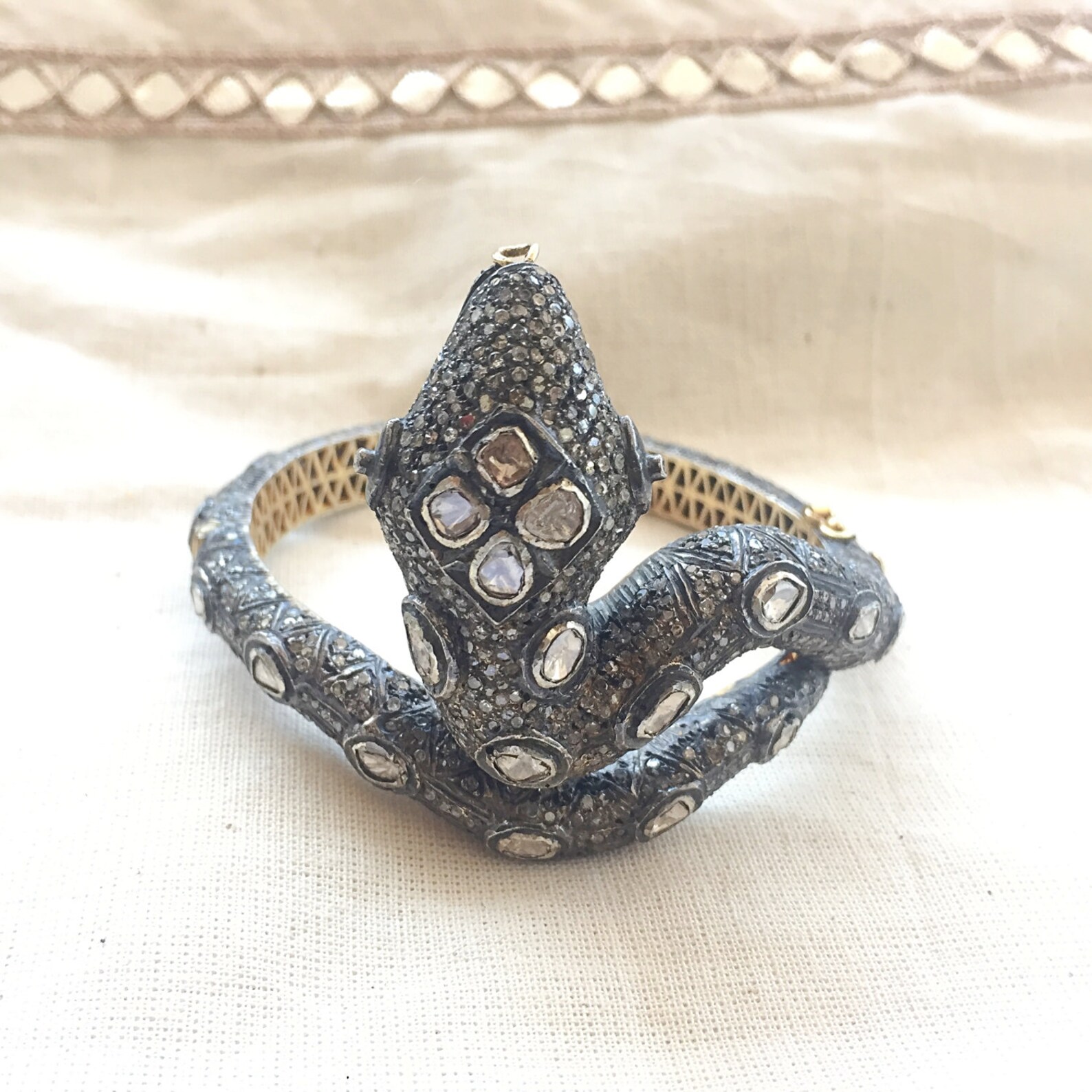 Diamond Sterling Silver Snake Bracelet Etsy