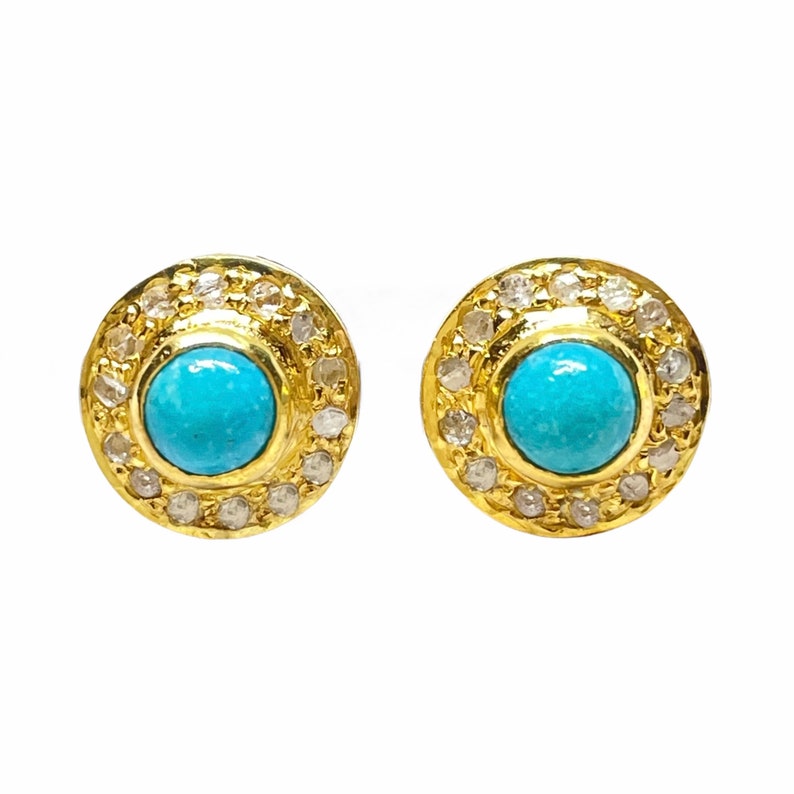 Turquoise & Diamond 14K Gold Vermeil Over Sterling Silver Stud - Etsy