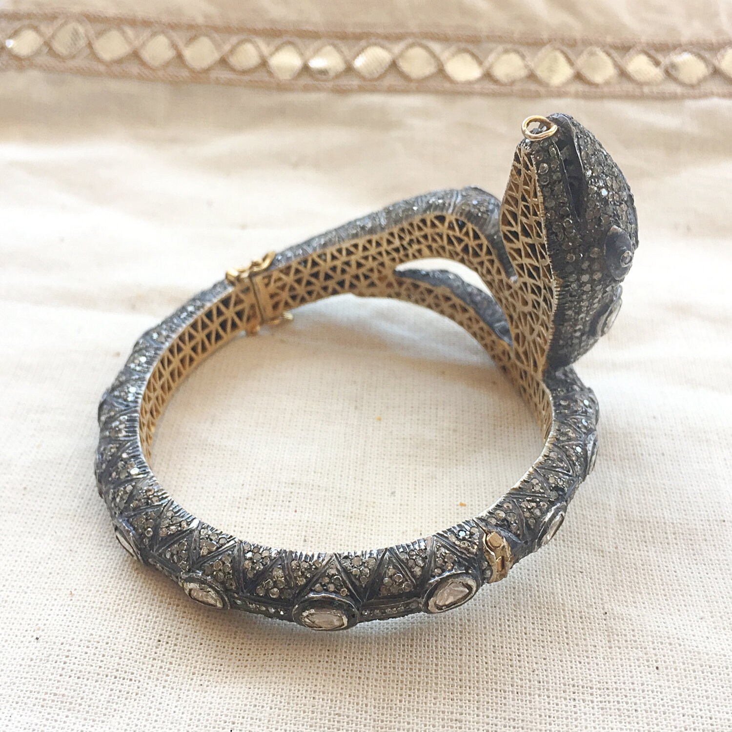 Diamond Sterling Silver Snake Bracelet Etsy