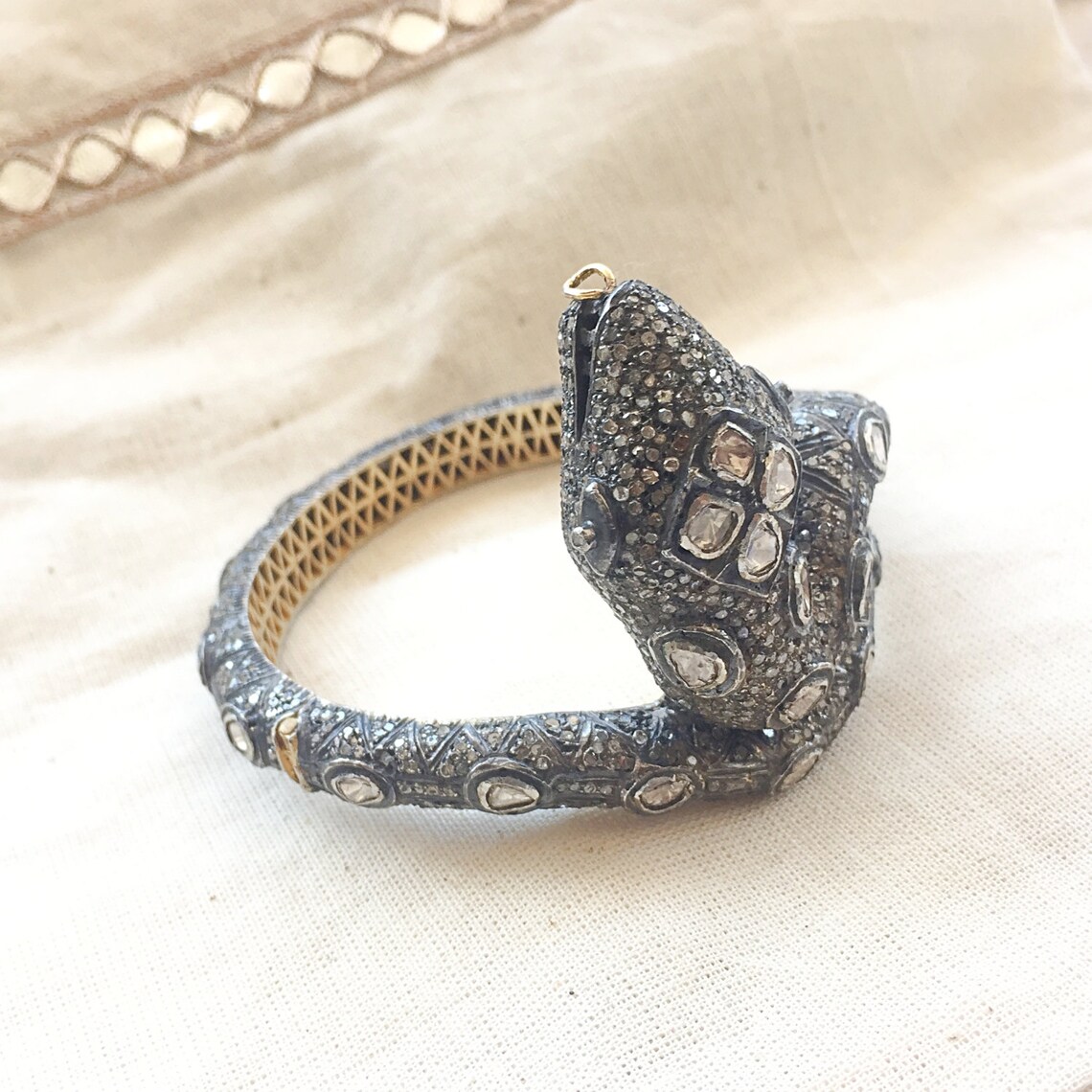 Diamond Sterling Silver Snake Bracelet Etsy