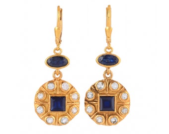 Emerald & Blue Topaz 14K Gold Vermeil Over Sterling Silver Earring - Etsy