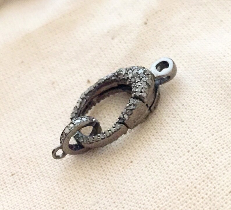 Diamond Oxidised Sterling Silver Lobster Clasp