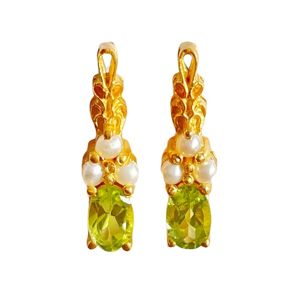 Peridot & Pearl 14K Gold Vermeil Over Sterling Silver Earring