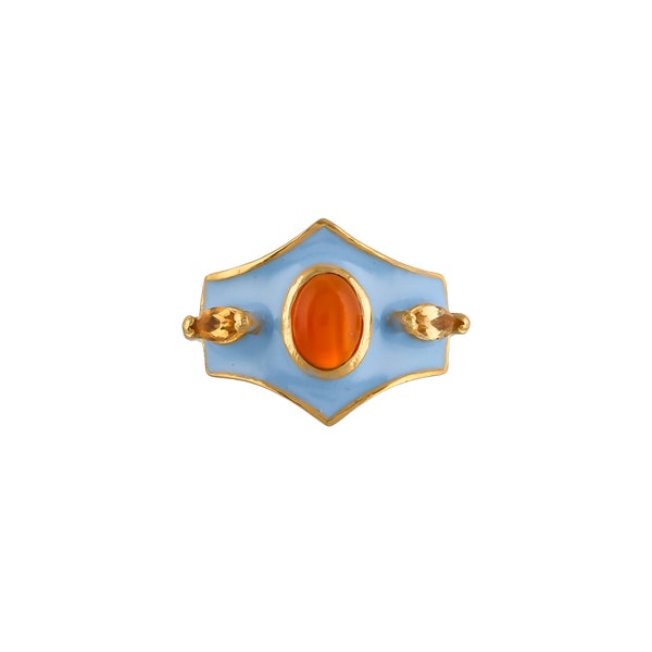 Carnelian & Citrine 14K Gold Vermeil Over Sterling Silver Art Deco Enameled Ring