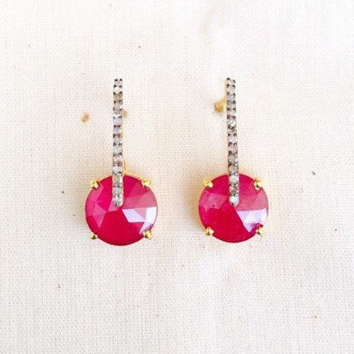 Diamond & Ruby 14K Gold Vermeil Over Sterling Silver Earring shops