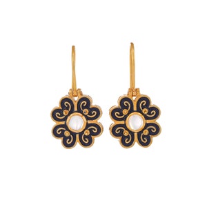 Moonstone 14K Gold Vermeil Over Sterling Silver Enameled Earring