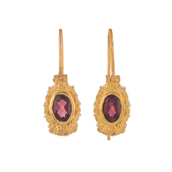 Garnet 14K Gold Vermeil Over Sterling Silver Earring