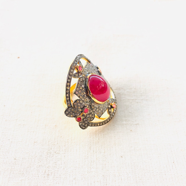 Ruby /& Diamond Oxidized Sterling Silver Ring