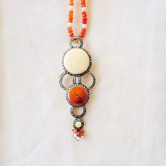 Diamond,Carnelian Oxidized Sterling Silver & 14K … - image 2