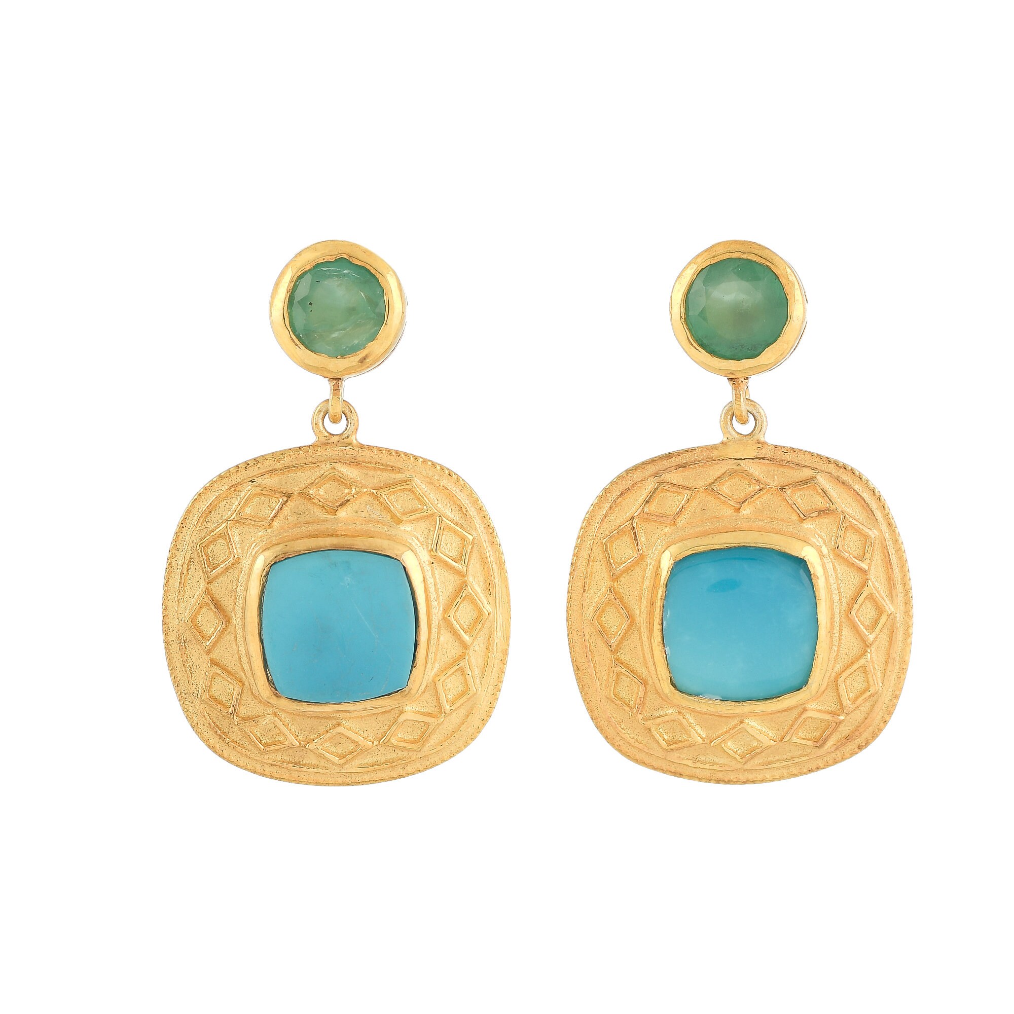Emerald & Turquoise 14K Gold Vermeil Over Sterling Silver Earring