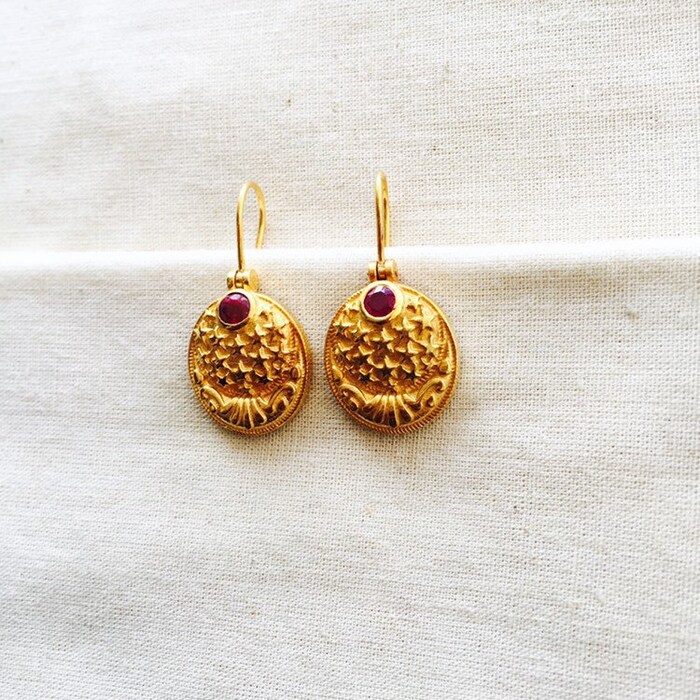 Ruby Vermeil 14K Gold Over Sterling Silver Earring