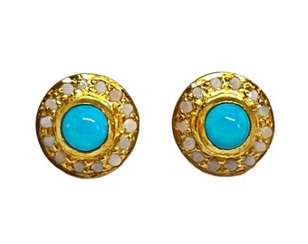 Emerald & Turquoise 14K Gold Vermeil Over Sterling Silver Stud Earring ...