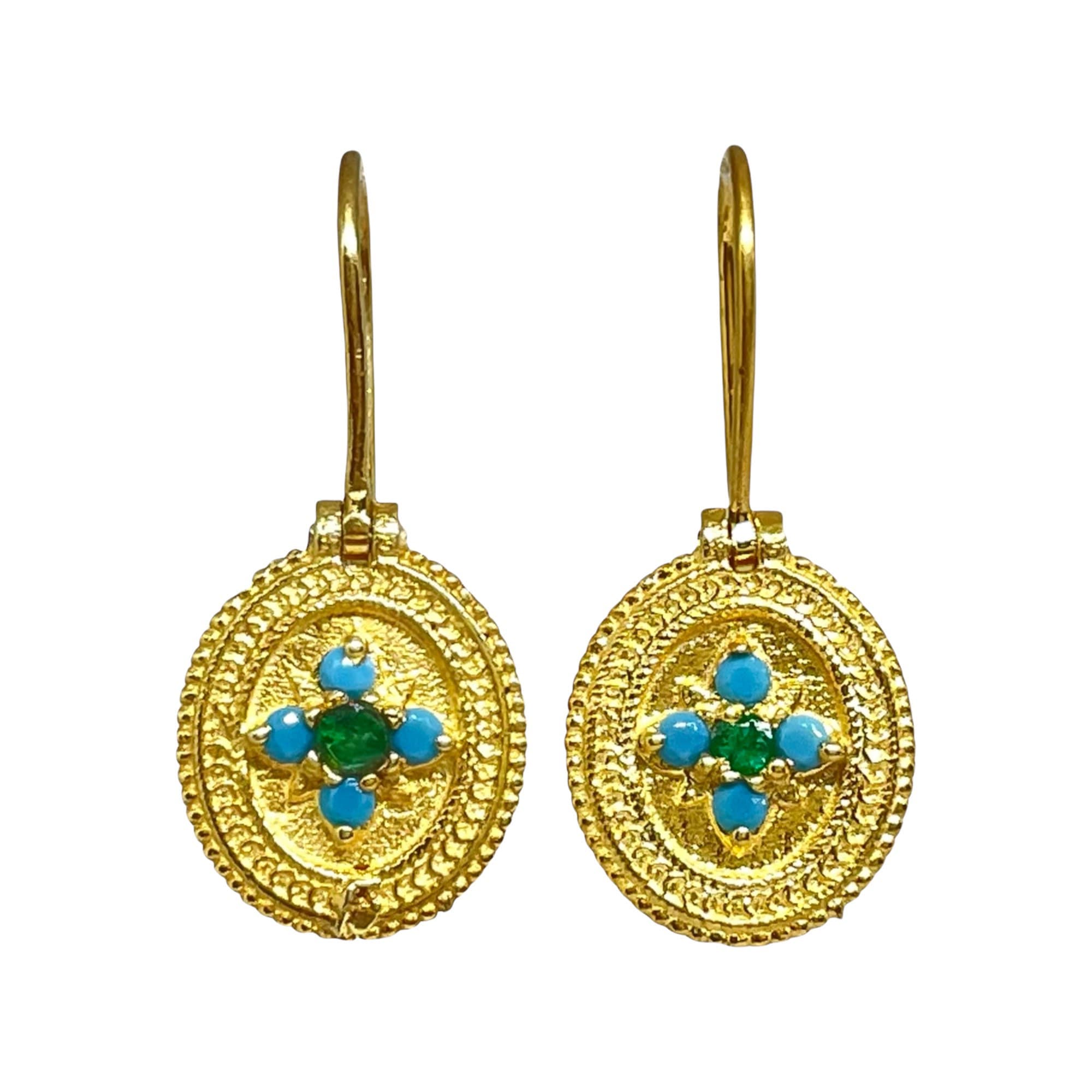 Emerald & Turquoise 14K Gold Vermeil Over Sterling Silver Earring