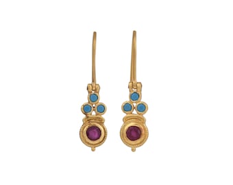 Ruby & Turquoise 14K Gold Vermeil Over Sterling Silver Earring
