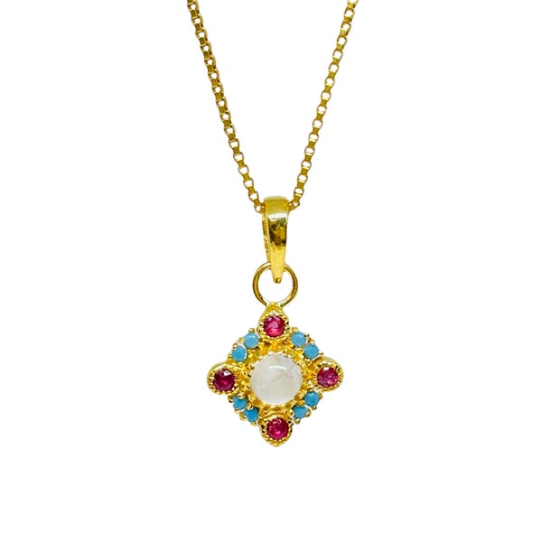 Moonstone, Ruby & Turquoise 14K Gold Vermeil Over Sterling Silver Pendant