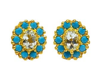 Aquamarine & Turquoise 14K Good Vermeil Over Sterling Silver Stud Earring