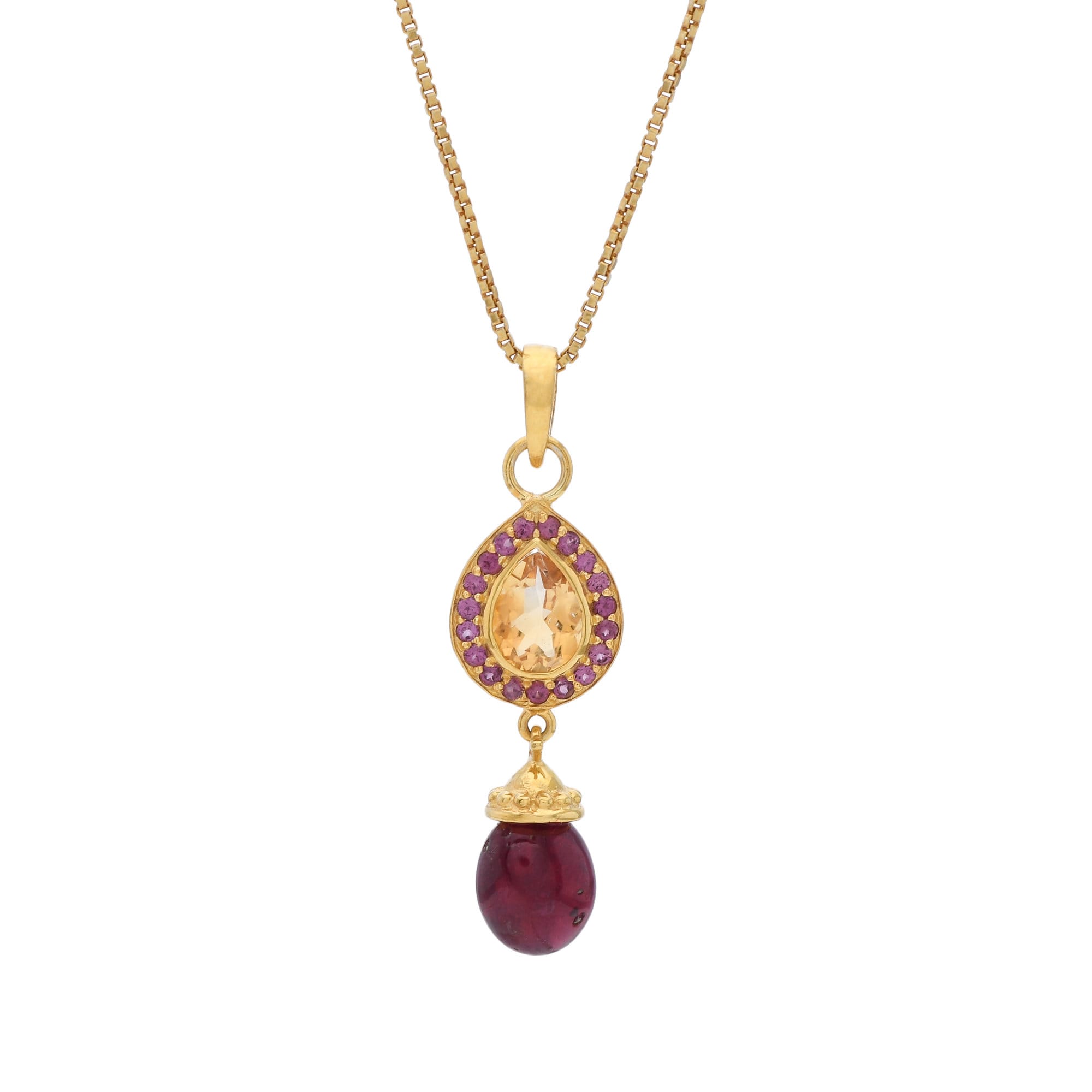 Citrine & Ruby Gold Vermeil Over Sterling Silver Pendant