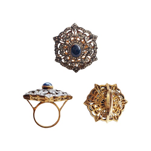 925 Sterling Silver Rose Cut Diamond Ring/blue Sapphire. - Etsy