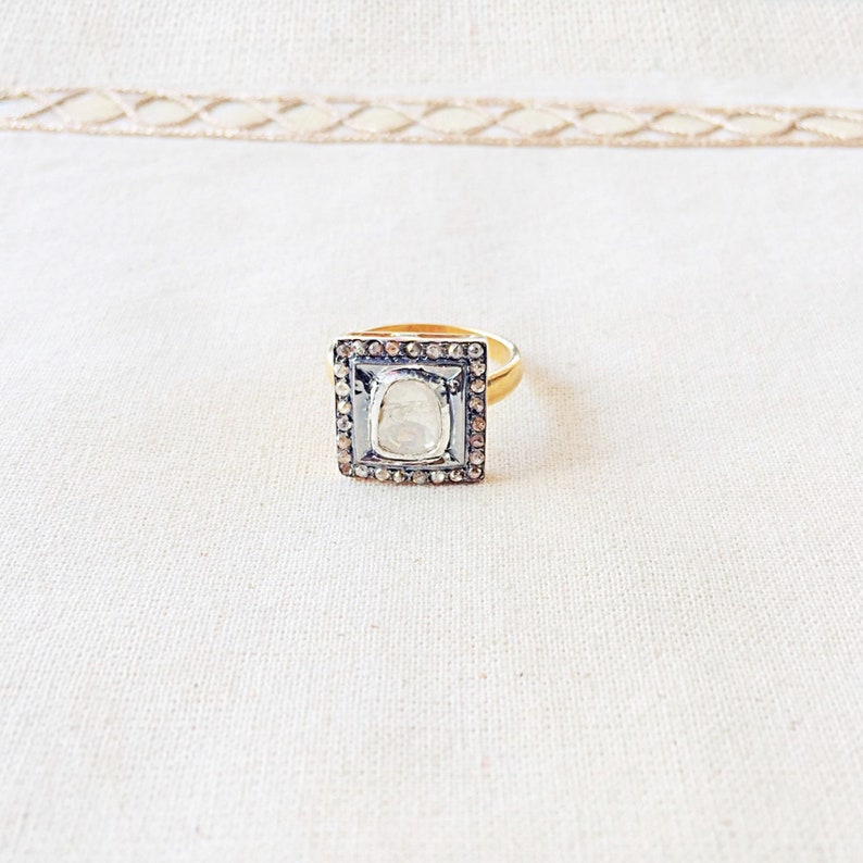 Rose Cut Diamond Oxidized Sterling Silver Ring