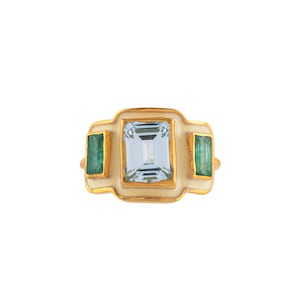 Emerald & Blue Topaz 14K Gold Vermeil Over Sterling Silver Art Deco Enameled Ring