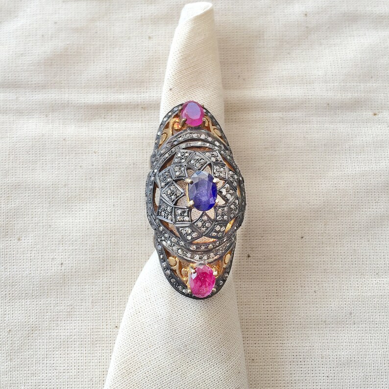 Sapphire /& Ruby Sterling Silver Ring Diamond