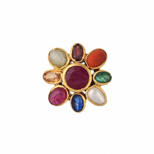 Emerald, Ruby, Sapphire, Citrine, Coral, Cats eye, Garnet & Pearl 14K Gold Vermeil Over Sterling Silver Ring