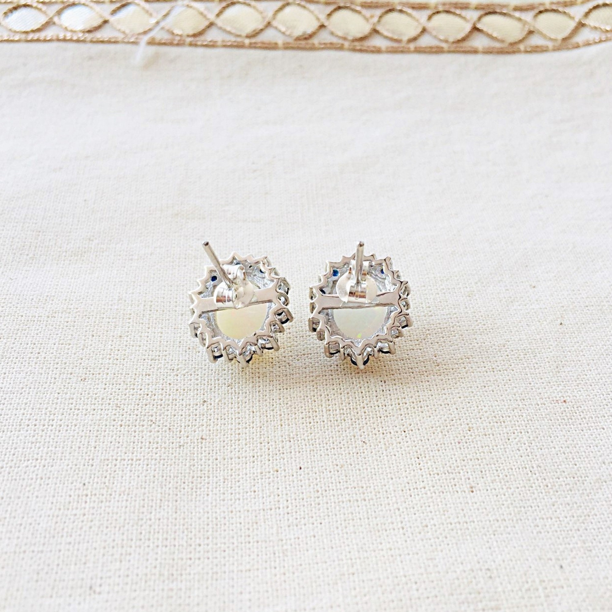 Fine OpalSapphire & Diamond Sterling Silver Stud Earring | Etsy