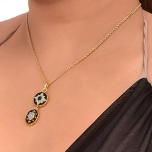 Gold Polished Brass Necklace With Onyx Stone & Shell Pearls