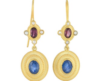 Pink Tourmaline & Blue Sapphire Vermeil 14K Gold Over Sterling Silver Earring