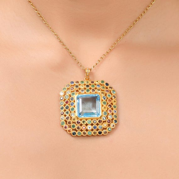 Swiss Topaz, Emerald, Ruby & Multi Colored Sapphi… - image 1