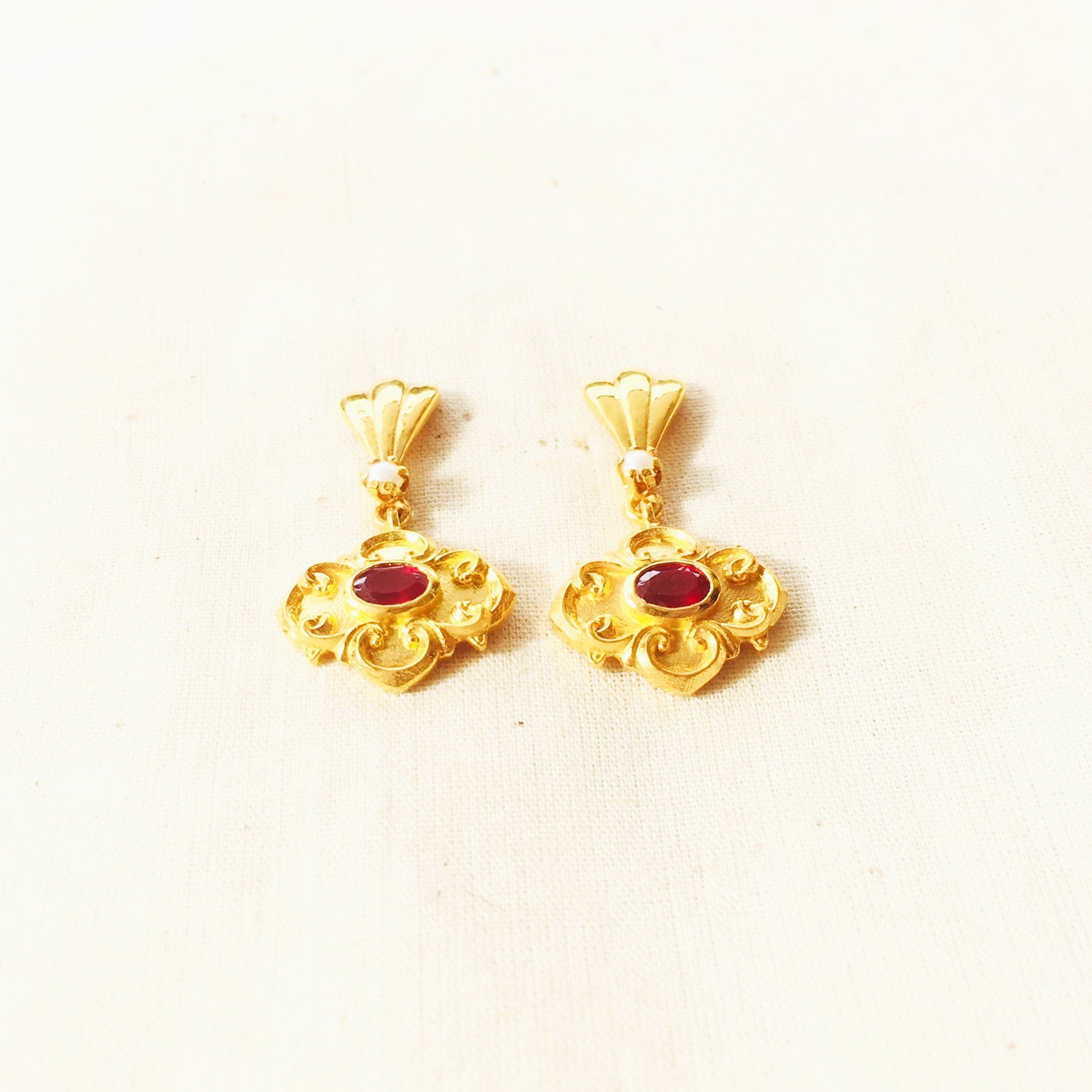 Ruby & Pearl 14K Gold Vermeil Over Sterling Silver Earring | Etsy