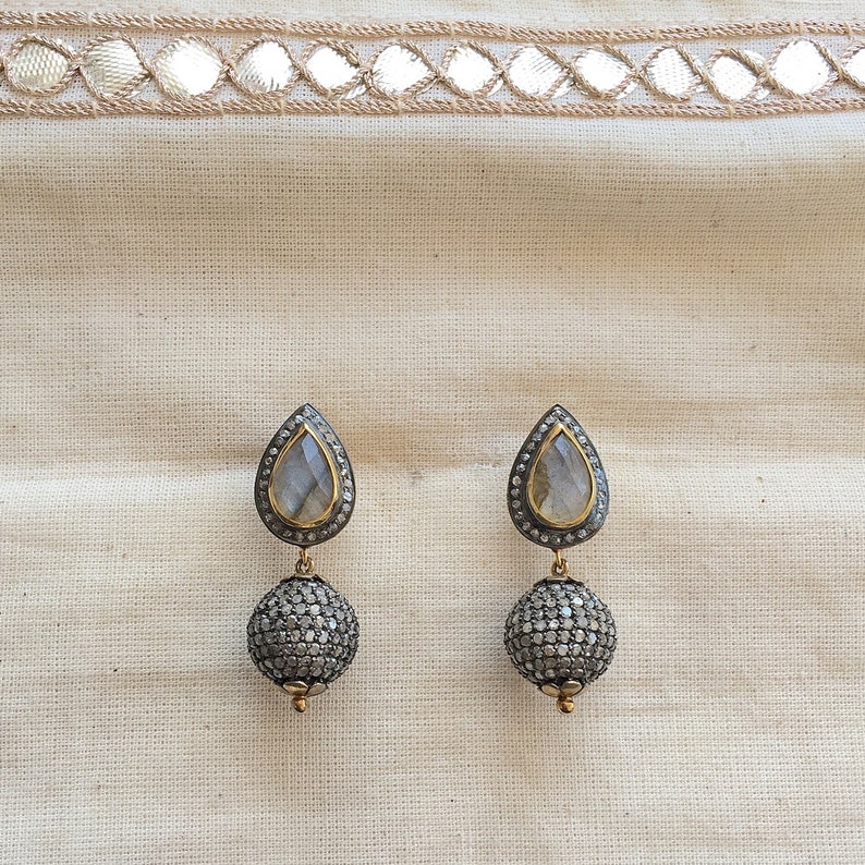 Diamond /& Labradorite Sterling Silver Beaded Earring