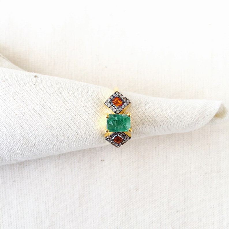 Diamond Emerald /& Sapphire Gold Over Sterling Silver Ring