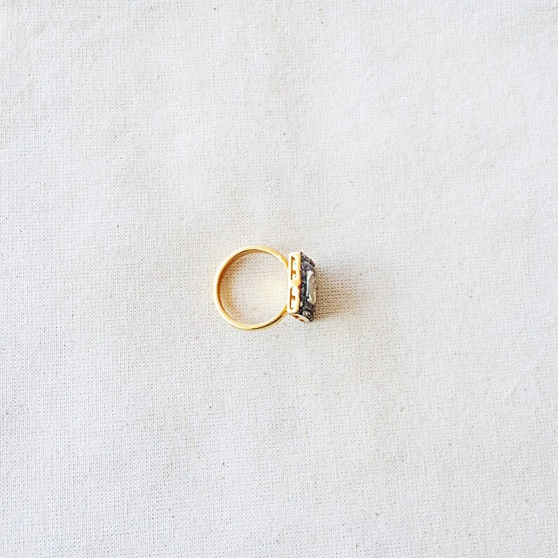 Rose Cut Diamond Oxidized Sterling Silver Ring