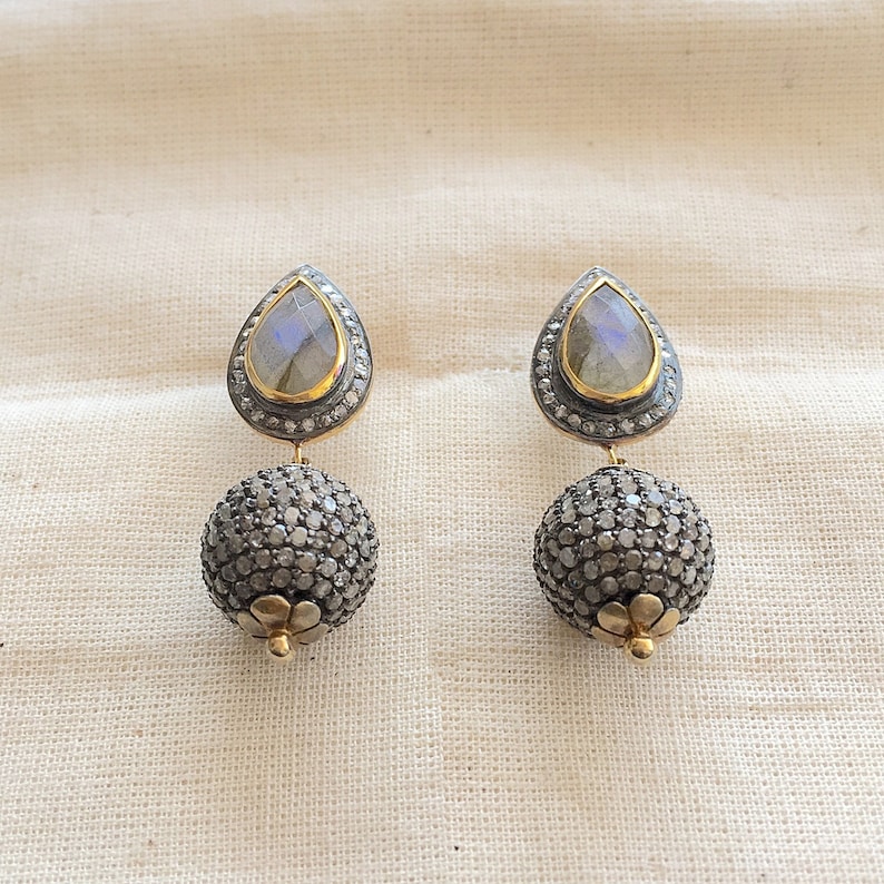 Diamond /& Labradorite Sterling Silver Beaded Earring