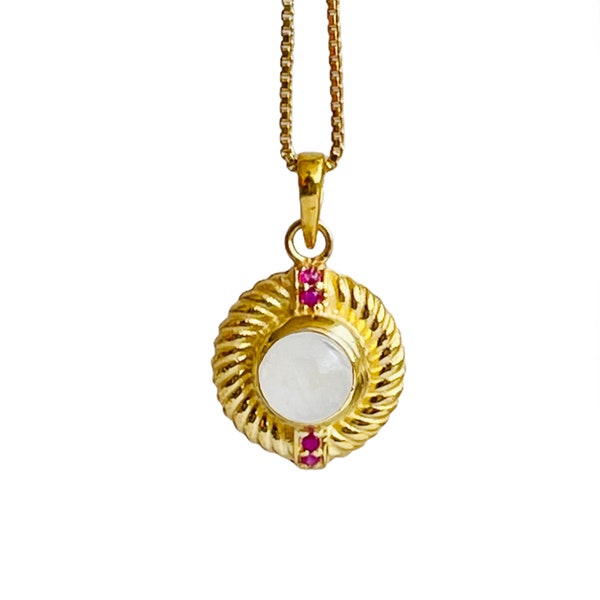 Moonstone & Ruby 14K Gold Vermeil Over Sterling Silver Pendant