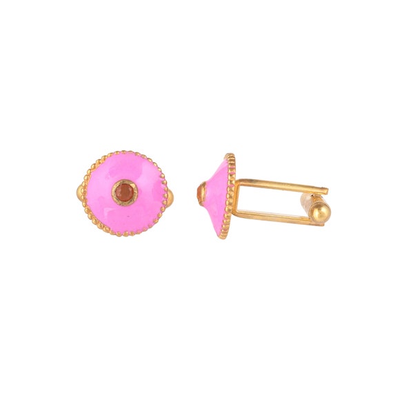 Paire De Boutons De Manchette Fantaisie En Cornaline - Doré - Occasion Bon état